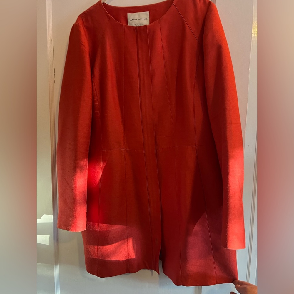 Banana Republic Coral Structured Zip Jacket silk, cotton Size XL - Picture 7 of 8